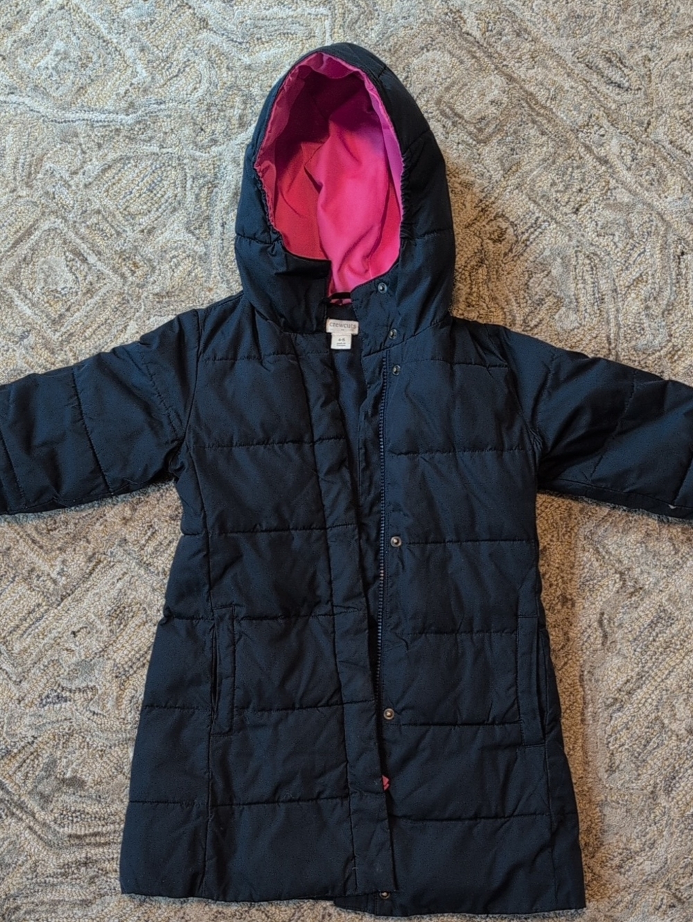 Crewcuts Navy Ski Jacket with Pink Hood Lining